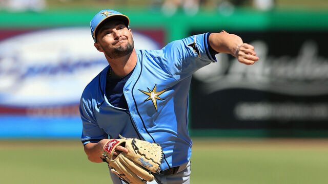 CLEARWATER, FL - MARCH 06: Tampa Bay Rays Pitcher Shane McClanahan (18) delivers a pitch to the plate during the spring training game between the Tampa Bay Rays and the Philadelphia Phillies on March 06, 2025 at BayCare Ballpark in Clearwater, Florida.