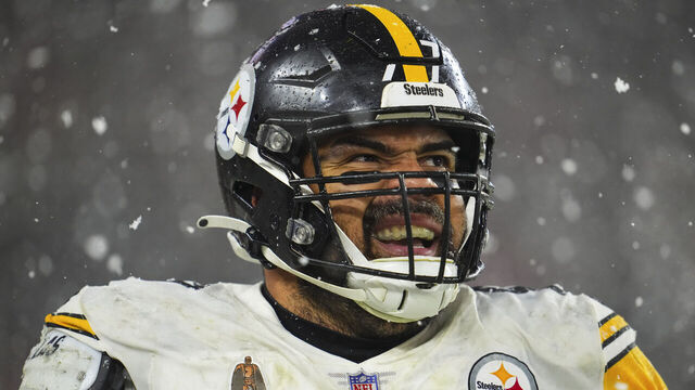 CLEVELAND, OH - NOVEMBER 21: Cameron Heyward #97 of the Pittsburgh Steelers looks on from the field during an NFL football game against the Cleveland Browns at Huntington Bank Field on November 21, 2024 in Cleveland, Ohio.