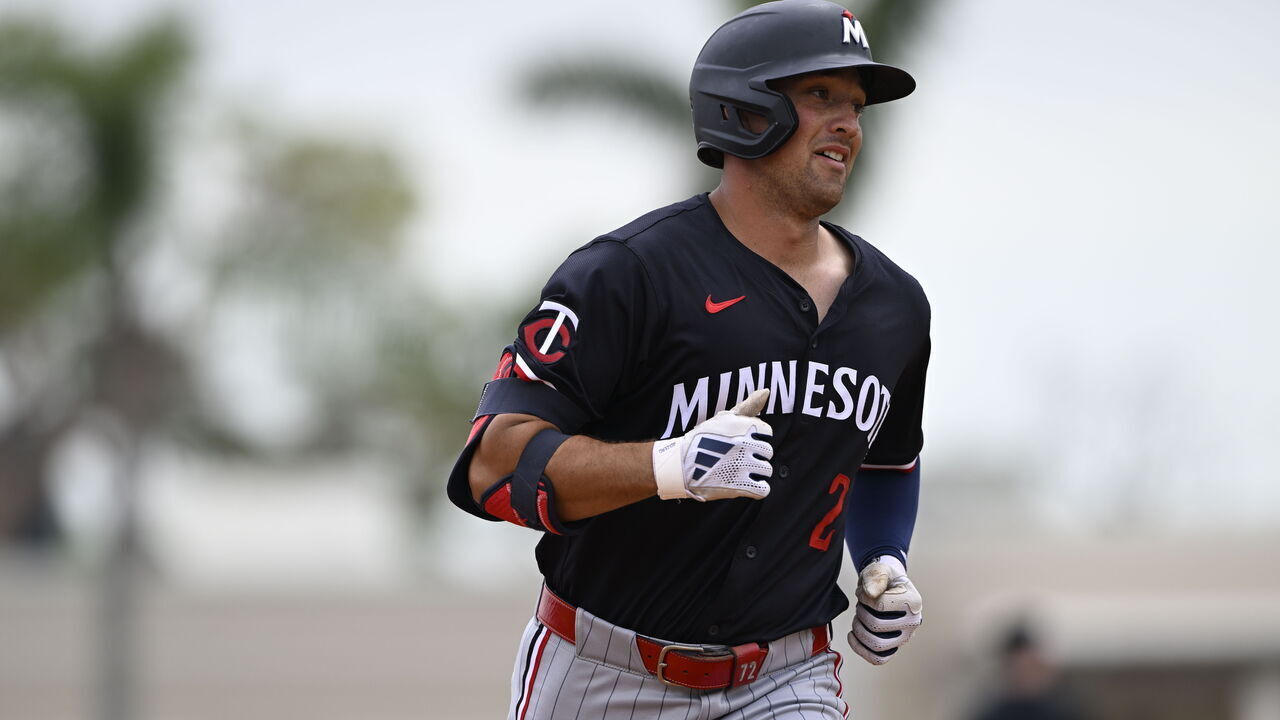 SARASOTA, FLORIDA - MARCH 09, 2025: Brooks Lee #2 of the Minnesota Twins runs the bases after hitting a solo home run during the fifth inning of a spring training game against the Baltimore Orioles at Ed Smith Stadium on March 09, 2025 in Sarasota, Florida.