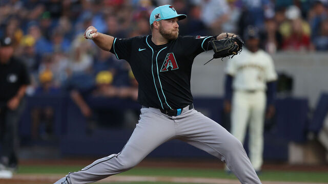 PHOENIX, ARIZONA - MARCH 21: Corbin Burnes #39 of the Arizona Diamondbacks pitches in the first inning during the spring training game against the Milwaukee Brewers at American Family Fields of Phoenix on March 21, 2025 in Phoenix, Arizona.