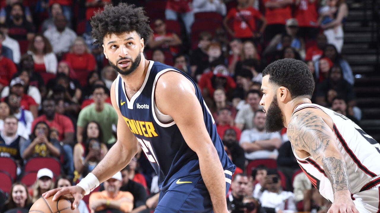HOUSTON, TX - MARCH 23: Jamal Murray #27 of the Denver Nuggets handles the ball during the game against the Houston Rockets on March 23, 2025 at the Toyota Center in Houston, Texas. Mandatory Copyright Notice: Copyright 2025 NBAE