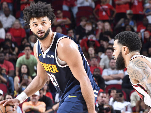 HOUSTON, TX - MARCH 23: Jamal Murray #27 of the Denver Nuggets handles the ball during the game against the Houston Rockets on March 23, 2025 at the Toyota Center in Houston, Texas. Mandatory Copyright Notice: Copyright 2025 NBAE