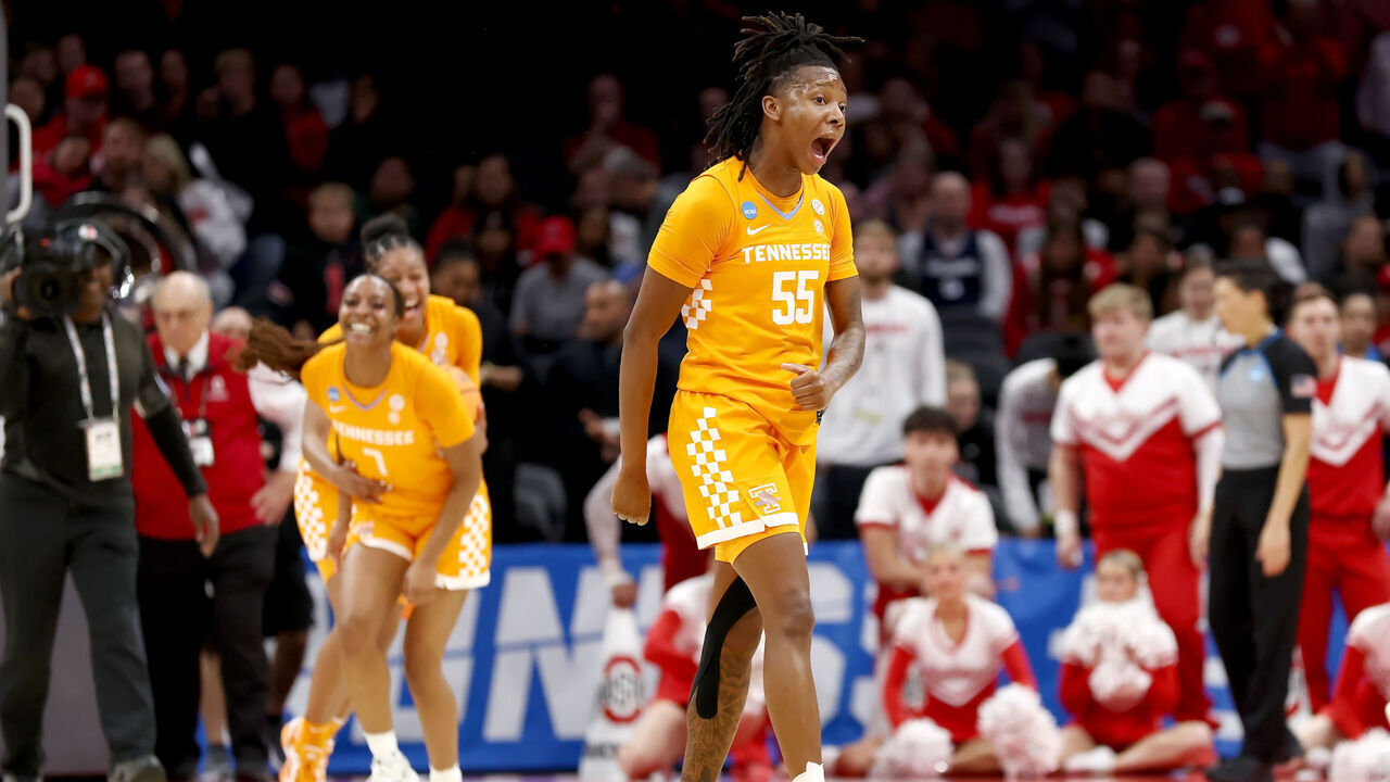 COLUMBUS, OHIO - MARCH 23: Talaysia Cooper #55 of the Tennessee Lady Volunteers reacts after defeating the Ohio State Buckeyes during a second round game of the NCAA Women's Basketball Tournament at Jerome Schottenstein Center on March 23, 2025 in Columbus, Ohio. Tennessee defeated Ohio State 82-67 to advance to the Sweet Sixteen.