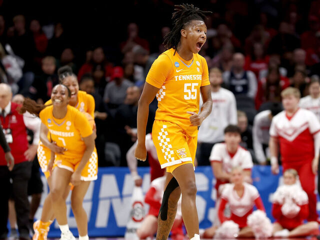 COLUMBUS, OHIO - MARCH 23: Talaysia Cooper #55 of the Tennessee Lady Volunteers reacts after defeating the Ohio State Buckeyes during a second round game of the NCAA Women's Basketball Tournament at Jerome Schottenstein Center on March 23, 2025 in Columbus, Ohio. Tennessee defeated Ohio State 82-67 to advance to the Sweet Sixteen.