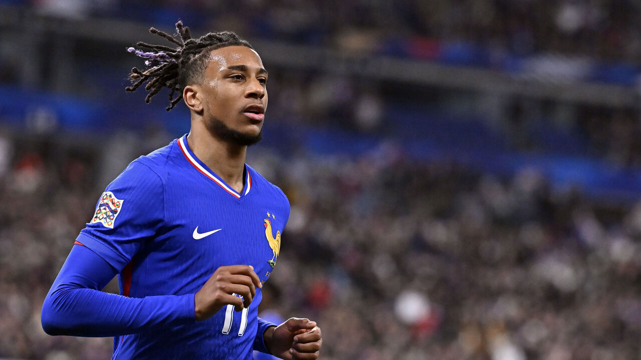 PARIS, FRANCE - MARCH 23: Michael Olise of France looks on during the UEFA Nations League Quarterfinal Leg Two match between Croatia and France at Stade de France on March 23, 2025 in Paris, France.