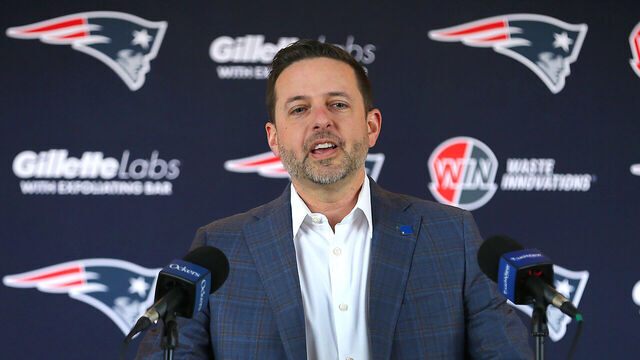 Foxborough, MA - March 13: New England Patriots executive vice president of player personnel Eliot Wolf speaks at a press conference where the team introduced four free agent signings.
