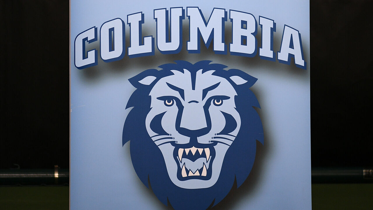 PROVIDENCE, RI - MARCH 16: A general view of signage with the Columbia University Lions logo and The Ivy League logo during the college basketball Ivy League Tournament championship game between the Cornell Big Red and the Yale Bulldogs on March 16, 2025, at the Pizzitola Sports Center in Providence, RI.