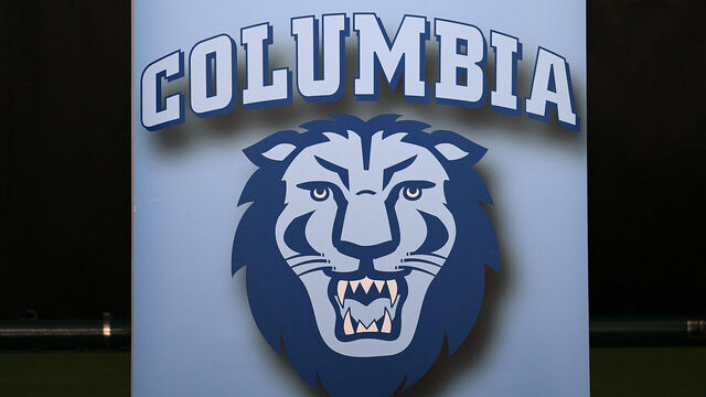 PROVIDENCE, RI - MARCH 16: A general view of signage with the Columbia University Lions logo and The Ivy League logo during the college basketball Ivy League Tournament championship game between the Cornell Big Red and the Yale Bulldogs on March 16, 2025, at the Pizzitola Sports Center in Providence, RI.