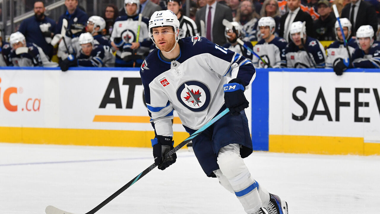 EDMONTON, CANADA - MARCH 20: Gabriel Vilardi #13 of the Winnipeg Jets in action during the game against the Edmonton Oilers at Rogers Place on March 20, 2025, in Edmonton, Alberta, Canada.