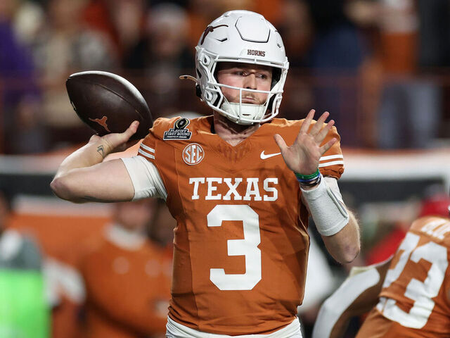 AUSTIN, TEXAS - DECEMBER 21: Quinn Ewers #3 of the Texas Longhorns throws a pass in the second half against the Clemson Tigers during the Playoff First Round Game at Darrell K Royal-Texas Memorial Stadium on December 21, 2024 in Austin, Texas.
