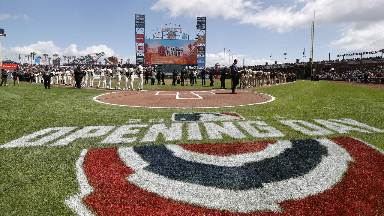 SAN FRANCISCO, CA - APRIL 5: Opening day at Oracle Park before the game between the San Francisco Giants and the San Diego Padres on April 5, 2024 in San Francisco, California. The Padres defeated the Giants 3-2.