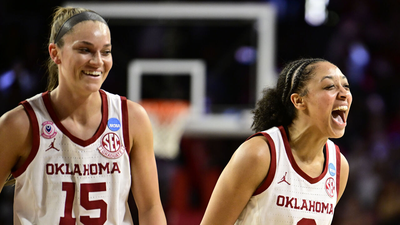 NORMAN, OKLAHOMA - MARCH 24: Zya Vann #3 of the Oklahoma Sooners celebrates against the Iowa Hawkeyes during the Second Round of the 2025 NCAA Women's Basketball Tournament held at Lloyd Noble Center on March 24, 2025 in Norman, Oklahoma.