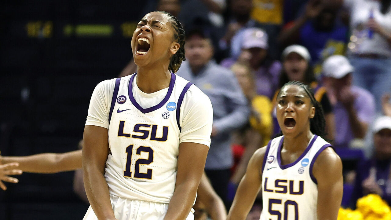 BATON ROUGE, LOUISIANA - MARCH 24: Mikaylah Williams #12 of the LSU Lady Tigers celebrates after scoring a basket in in the seconf half of a game against the Florida State Seminoles during the second round of the 2025 NCAA women's basketball tournament held at Pete Maravich Assembly Center on March 24, 2025 in Baton Rouge, Louisiana.