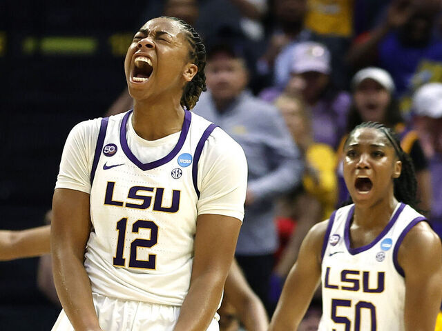BATON ROUGE, LOUISIANA - MARCH 24: Mikaylah Williams #12 of the LSU Lady Tigers celebrates after scoring a basket in in the seconf half of a game against the Florida State Seminoles during the second round of the 2025 NCAA women's basketball tournament held at Pete Maravich Assembly Center on March 24, 2025 in Baton Rouge, Louisiana.