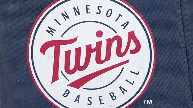 WASHINGTON, DC - MAY 20: The Minnesota Twins logo on a ball bag during warms up during batting practice prior to a baseball game against the Washington Nationals at the Nationals Park on May 20, 2024 in Washington, DC.