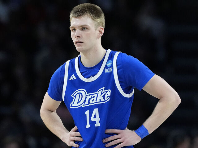 WICHITA, KANSAS - MARCH 22: Bennett Stirtz #14 of the Drake Bulldogs looks on during the second half against the Texas Tech Red Raiders in the second round of the NCAA Men's Basketball Tournament at INTRUST Arena on March 22, 2025 in Wichita, Kansas.