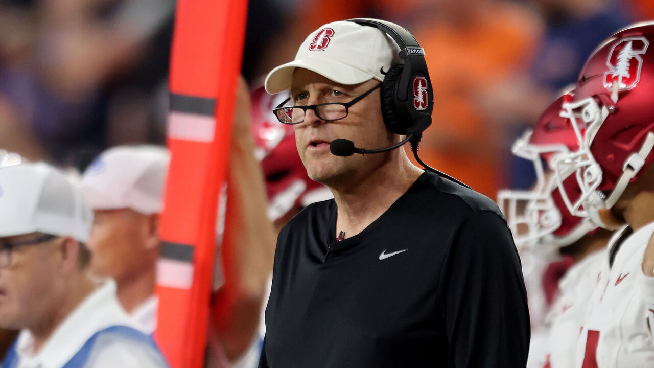 SYRACUSE, NEW YORK - SEPTEMBER 20: Head Coach Troy Taylor of the Stanford Cardinal looks on during the second quarter against the Syracuse Orange at JMA Wireless Dome on September 20, 2024 in Syracuse, New York.