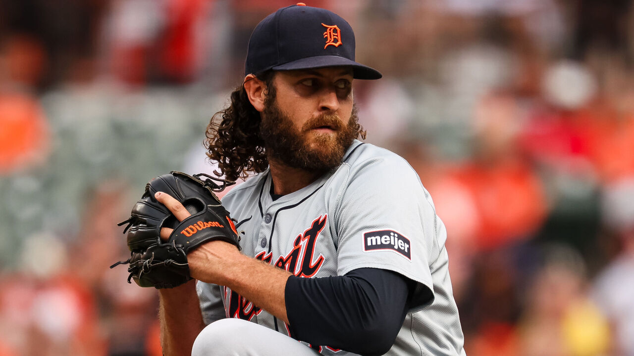 BALTIMORE, MD - SEPTEMBER 22: Jason Foley #68 of the Detroit Tigers pitches against the Baltimore Orioles during the ninth inning at Oriole Park at Camden Yards on September 22, 2024 in Baltimore, Maryland.