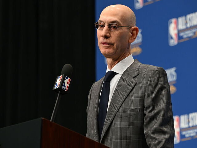 SAN FRANCISCO, CALIFORNIA - FEBRUARY 15: Commissioner of the NBA, Adam Silver held a press conference at Chase Center on 2025 NBA All-Star weekend in San Francisco, California, United States on February 15, 2025.