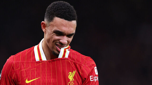 LIVERPOOL, ENGLAND - MARCH 11: Trent Alexander-Arnold of Liverpool during the UEFA Champions League 2024/25 UEFA Champions League 2024/25 Round of 16 Second Leg match between Liverpool FC and Paris Saint-Germain at Anfield on March 11, 2025 in Liverpool, England.