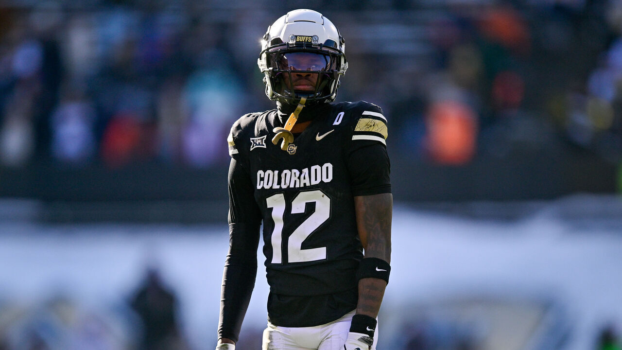 BOULDER, CO - NOVEMBER 29: Travis Hunter #12 of the Colorado Buffaloes looks on as he plays against the Oklahoma State Cowboys in the first quarter at Folsom Field on November 29, 2024 in Boulder, Colorado.