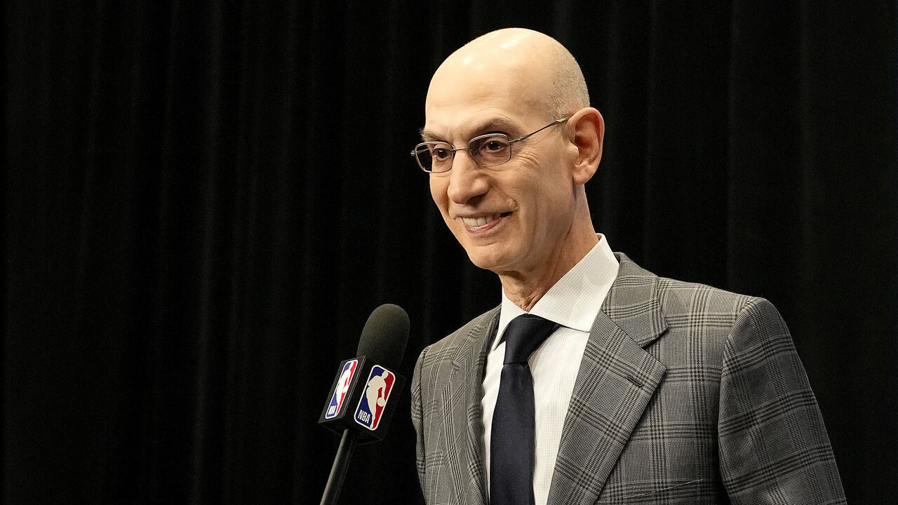 SAN FRANCISCO, CALIFORNIA - FEBRUARY 15: NBA Commissioner Adam Silver speaks to media at a press conference during 2025 NBA All-Star Weekend at Chase Center on February 15, 2025 in San Francisco, California.