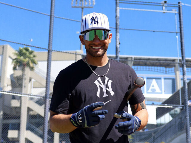 TAMPA, FL - MARCH 18: J.C. Escarra #79 of the New York Yankees smiles during spring training at George M. Steinbrenner Field on March 18, 2025 in Tampa, Florida.