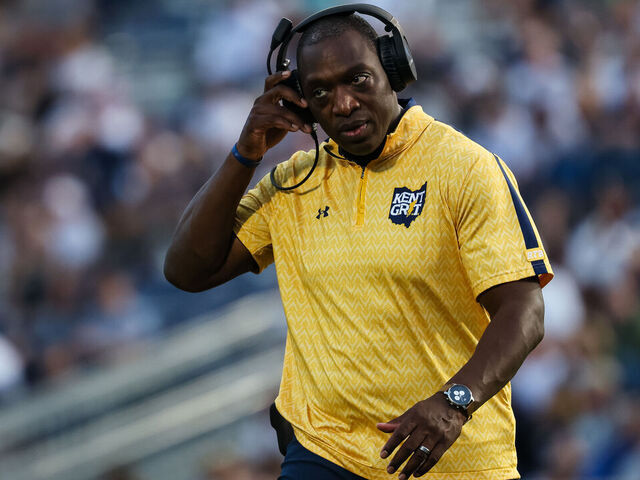 STATE COLLEGE, PA - SEPTEMBER 21: Head coach Kenni Burns of the Kent State Golden Flashes looks on against the Penn State Nittany Lions during the second half at Beaver Stadium on September 21, 2024 in State College, Pennsylvania.