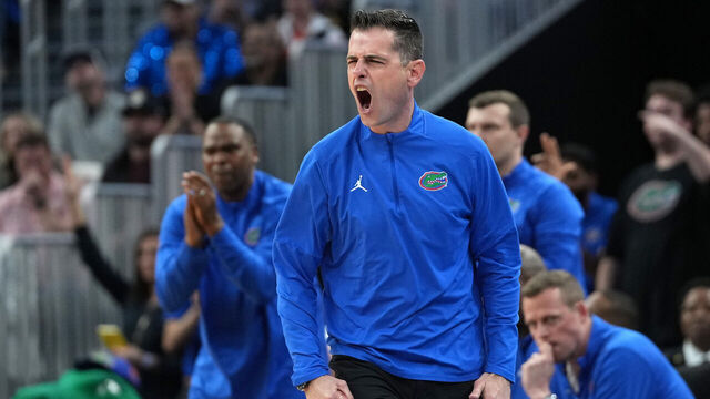 SAN FRANCISCO, CALIFORNIA - MARCH 27: Head coach Todd Golden of the Florida Gators reacts against the Maryland Terrapins during the second half in the West Regional Sweet Sixteen round of the NCAA Men's Basketball Tournament at Chase Center on March 27, 2025 in San Francisco, California.