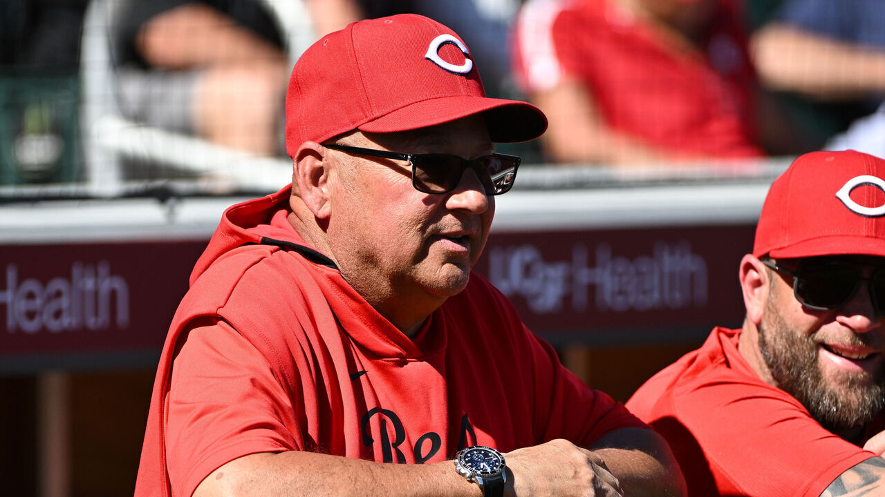 SCOTTSDALE, ARIZONA - FEBRUARY 23, 2025: Manager Terry Francona #77 of the Cincinnati Reds looks on prior to a spring training game against the San Francisco Giants at Scottsdale Stadium on February 23, 2025 in Scottsdale, Arizona.