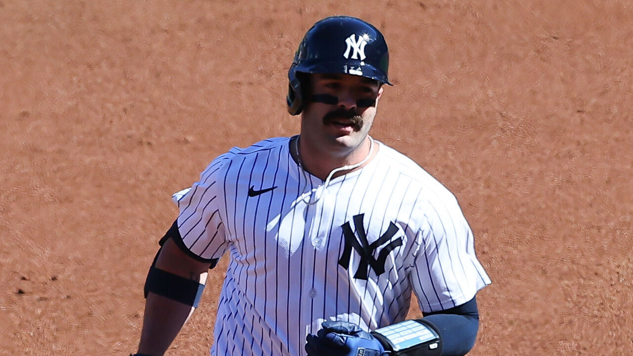 BRONX, NY - MARCH 27: Austin Wells #28 of the New York Yankees rounds the bases after hitting a homerun during the first inning of the game against the Milwaukee Brewers on March 27, 2025 at Yankee Stadium in the Bronx, New York.