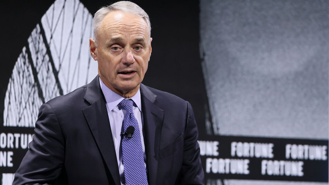 NEW YORK, NEW YORK - NOVEMBER 11: Rob Manfred, Commissioner, Major League Baseball speaks onstage during the Growing the Game panel, at the Fortune Global Forum on November 11, 2024 in New York City.