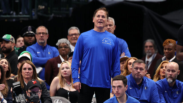 DALLAS, TEXAS - NOVEMBER 19: Mark Cuban reacts during the first half of an Emirates NBA Cup game between the Dallas Mavericks and the New Orleans Pelicans at American Airlines Center on November 19, 2024 in Dallas, Texas. NOTE TO USER: User expressly acknowledges and agrees that, by downloading and/or using this photograph, user is consenting to the terms and conditions of the Getty Images License Agreement.
