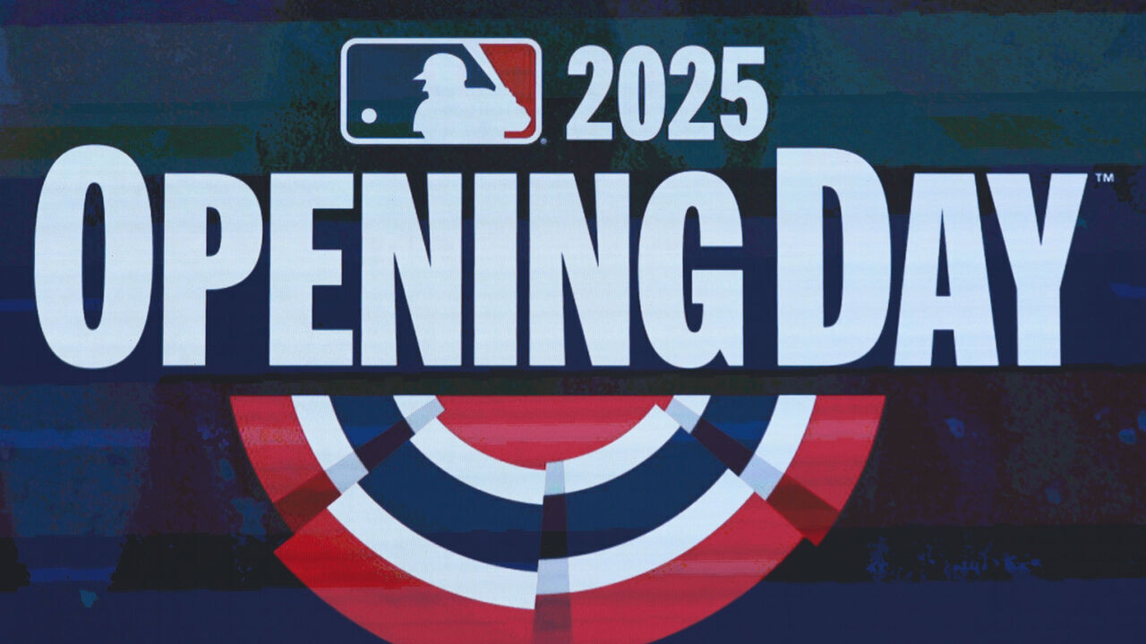 KANSAS CITY, MO - MARCH 27: A view of the 2025 Opening Day logo before an MLB game between the Cleveland Guardians and Kansas City Royals on March 27, 2025 at Kauffman Stadium in Kansas City, MO.