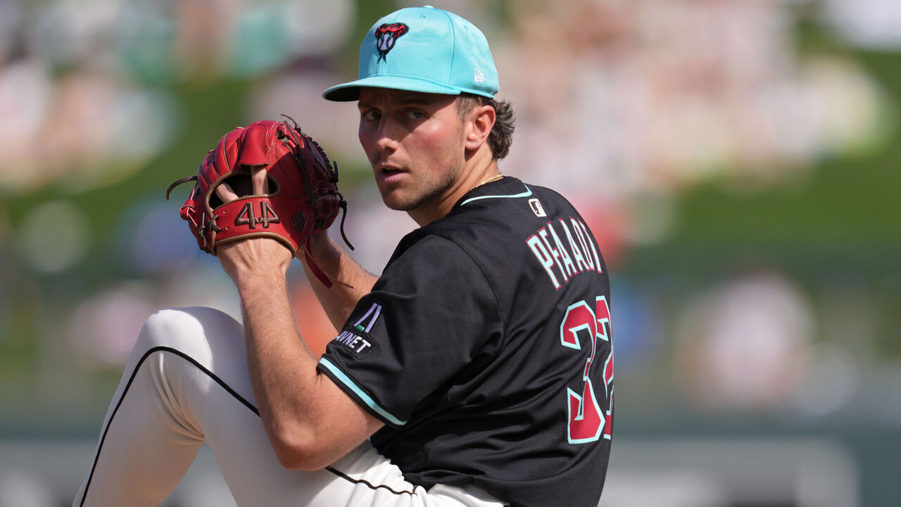 SCOTTSDALE, ARIZONA - MARCH 11: Brandon Pfaadt #32 of the Arizona Diamondbacks looks to throw during a spring training game against the Kansas City Royals at Salt River Fields at Talking Stick on March 11, 2025 in Scottsdale, Arizona.