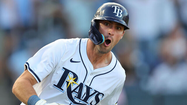 TAMPA, FL - MARCH 28: Kameron Misner #26 of the Tampa Bay Rays rounds the bases after hitting a home run in the top of the ninth inning during the game between the Colorado Rockies and the Tampa Bay Rays at George M. Steinbrenner Field on Friday, March 28, 2025 in Tampa, Florida.