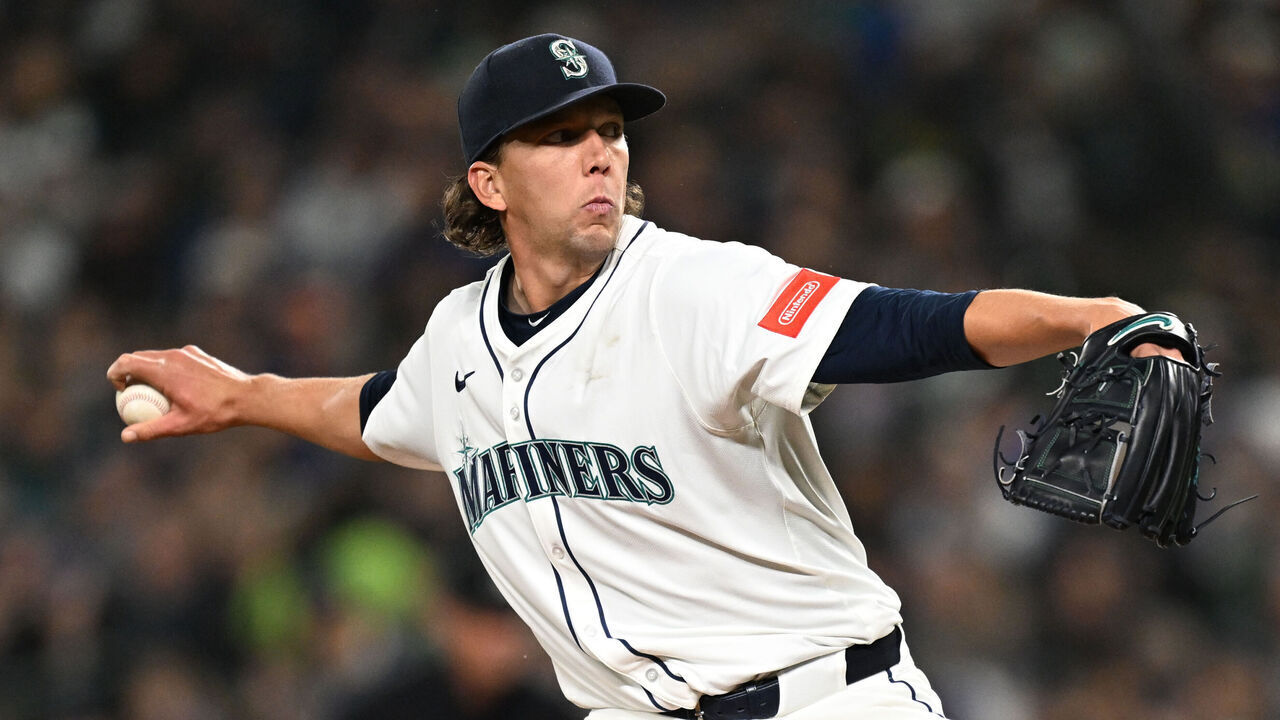 SEATTLE, WA - MARCH 27: Logan Gilbert #36 of the Seattle Mariners pitches during the game between the Athletics and the Seattle Mariners at T-Mobile Park on Thursday, March 27, 2025 in Seattle, Washington.