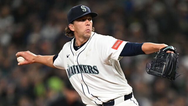 SEATTLE, WA - MARCH 27: Logan Gilbert #36 of the Seattle Mariners pitches during the game between the Athletics and the Seattle Mariners at T-Mobile Park on Thursday, March 27, 2025 in Seattle, Washington.