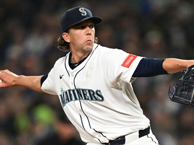 SEATTLE, WA - MARCH 27: Logan Gilbert #36 of the Seattle Mariners pitches during the game between the Athletics and the Seattle Mariners at T-Mobile Park on Thursday, March 27, 2025 in Seattle, Washington.