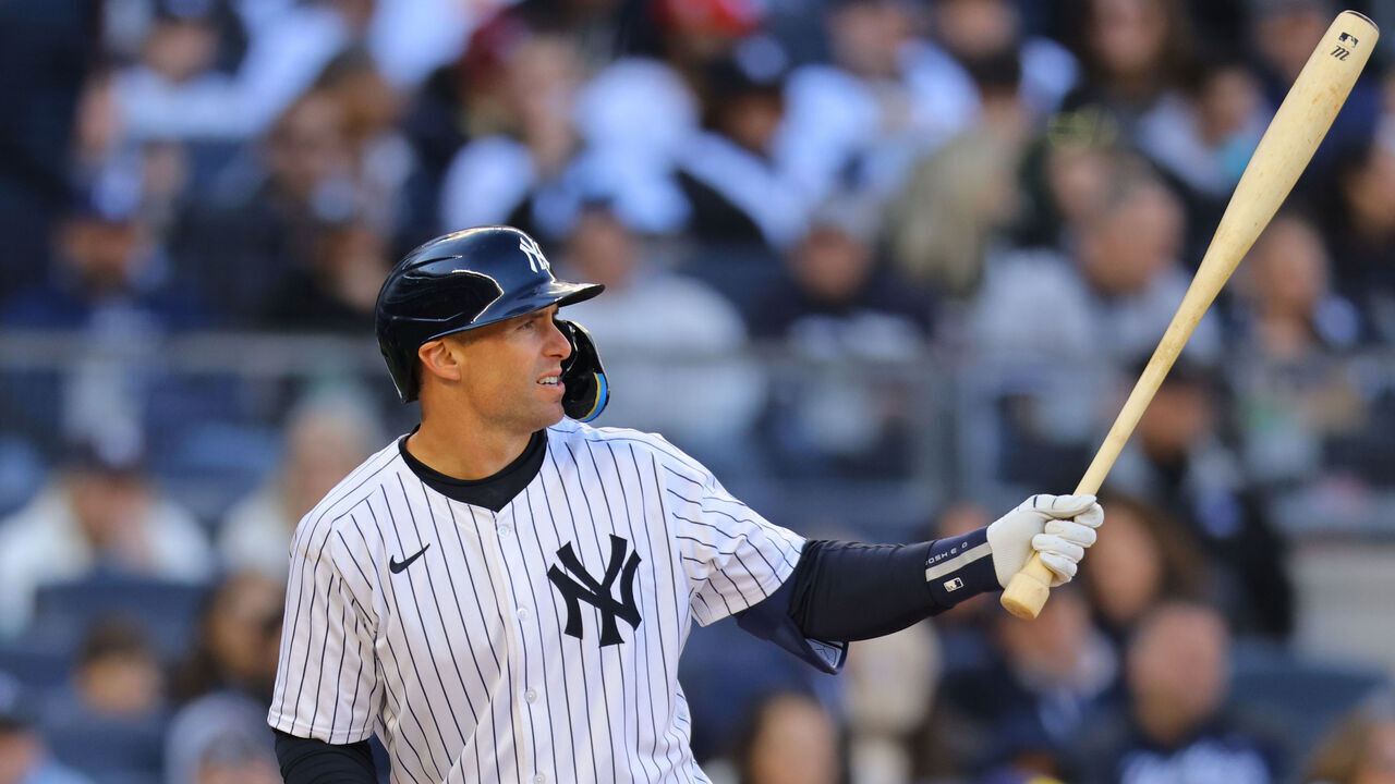NEW YORK, NEW YORK - MARCH 27: Paul Goldschmidt #48 of the New York Yankees in action against the Milwaukee Brewers at Yankee Stadium on March 27, 2025 in New York City. New York Yankees defeated the Milwaukee Brewers 4-2.