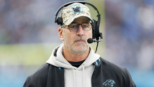 NASHVILLE, TENNESSEE - NOVEMBER 26: Head coach Frank Reich of the Carolina Panthers looks on during the second half of the game against the Tennessee Titans at Nissan Stadium on November 26, 2023 in Nashville, Tennessee.