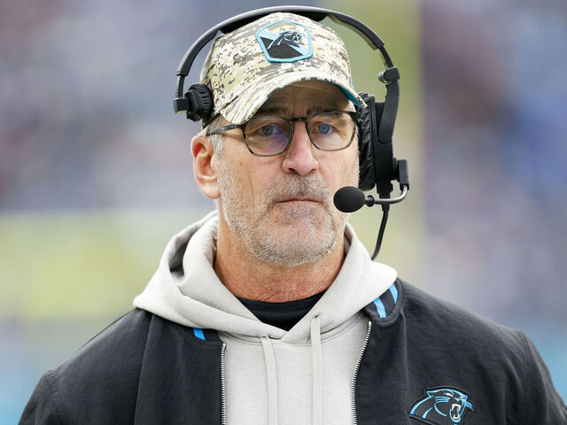 NASHVILLE, TENNESSEE - NOVEMBER 26: Head coach Frank Reich of the Carolina Panthers looks on during the second half of the game against the Tennessee Titans at Nissan Stadium on November 26, 2023 in Nashville, Tennessee.