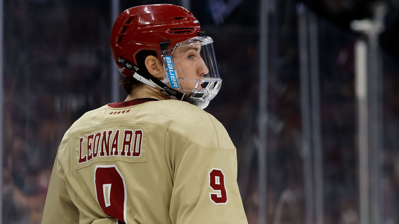 BOSTON, MASSACHUSETTS - FEBRUARY 3: Ryan Leonard #9 of the Boston College Eagles skates in the second period against the Northeastern Huskies during NCAA hockey in the semifinals of the annual Beanpot Hockey Tournament at TD Garden on February 3, 2025 in Boston, Massachusetts. The Eagles won 8-2.