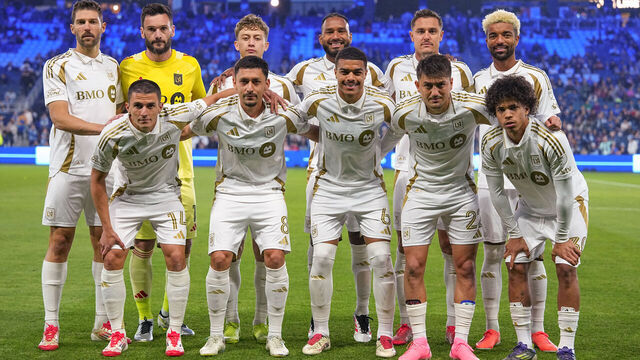 KANSAS CITY, KANSAS - MARCH 22: Los Angeles FC players pose for a photo before Sporting Kansas City takes on Los Angeles FC at Children's Mercy Park on March 22, 2025 in Kansas City, Kansas.