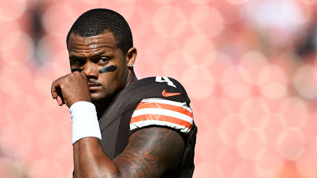 CLEVELAND, OHIO - OCTOBER 20: Deshaun Watson #4 of the Cleveland Browns looks on prior to a game against the Cincinnati Bengals at Huntington Bank Field on October 20, 2024 in Cleveland, Ohio.
