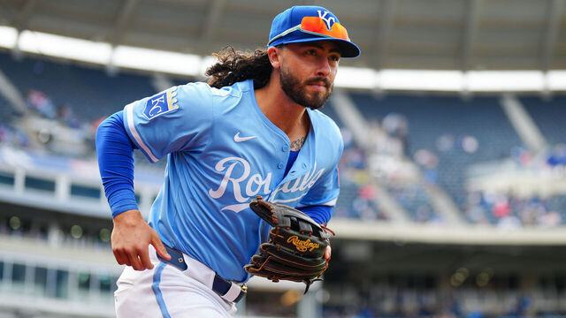KANSAS CITY, MO - MARCH 30: Jonathan India #6 of the Kansas City Royals takes the field during the game between the Cleveland Guardians and the Kansas City Royals at Kauffman Stadium on Sunday, March 30, 2025 in Kansas City, Missouri.