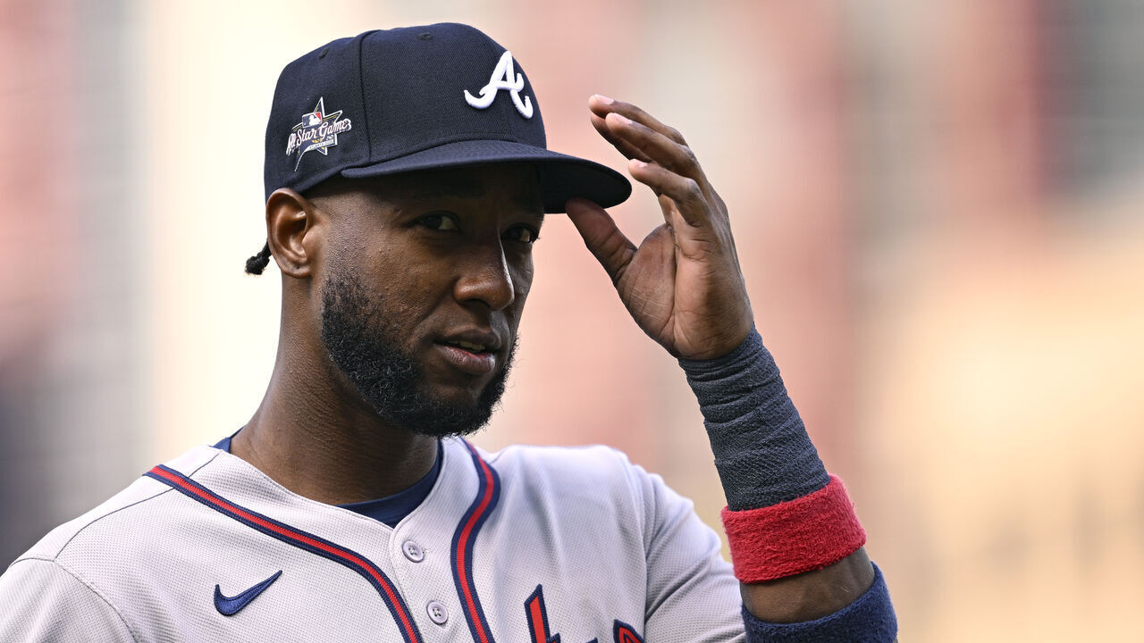 SAN DIEGO, CALIFORNIA - MARCH 30: Jurickson Profar #7 of the Atlanta Braves looks on during the first inning against the San Diego Padres at Petco Park on March 30, 2025 in San Diego, California.