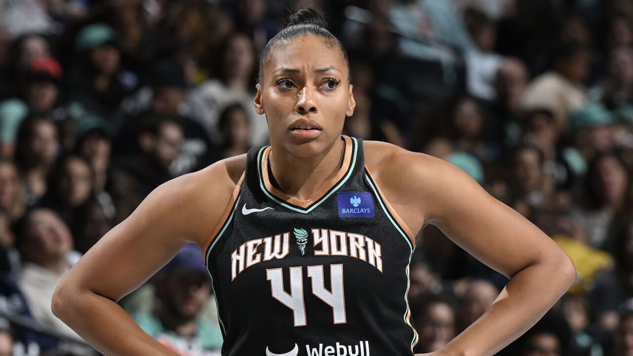 BROOKLYN, NY - OCTOBER 20: Betnijah Laney-Hamilton #44 of the New York Liberty looks on during the game against the Minnesota Lynx during Game 5 of the WNBA Finals on October 20, 2024 in Brooklyn, New York. Mandatory Copyright Notice: Copyright 2024 NBAE