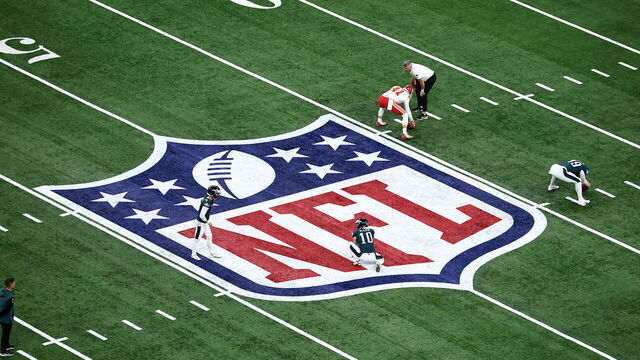 NEW ORLEANS, LOUISIANA - FEBRUARY 09: A general view of NFL logo on the field before Super Bowl LIX between the Kansas City Chiefs and the Philadelphia Eagles at Caesars Superdome on February 09, 2025 in New Orleans, Louisiana.