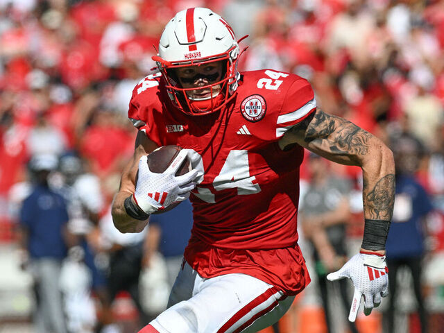 LINCOLN, NEBRASKA - AUGUST 31: Thomas Fidone II #24 of the Nebraska Cornhuskers runs against the UTEP Miners at Memorial Stadium on August 31, 2024 in Lincoln, Nebraska.